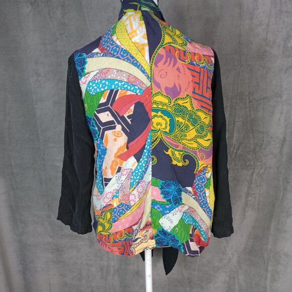 Citron Santa Monica Women's Open Front Cardigan Art Inspired Black Floral M - Picture 7 of 13